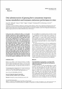 Oral administration of ginseng berry concentrate improves lactate metabolism and increases endurance performance in mice