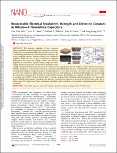 Recoverable Electrical Breakdown Strength and Dielectric Constant in Ultralow- k Nanolattice Capacitors