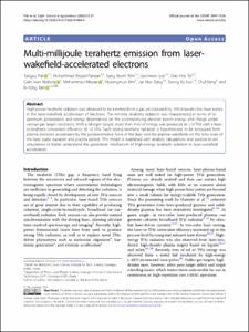 Multi-millijoule terahertz emission from laser-wakefield-accelerated electrons