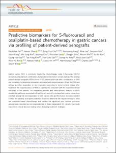 Predictive biomarkers for 5-fluorouracil and oxaliplatin-based chemotherapy in gastric cancers via profiling of patient-derived xenografts