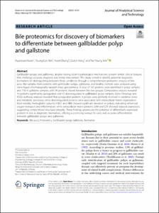 Bile proteomics for discovery of biomarkers to differentiate between gallbladder polyp and gallstone