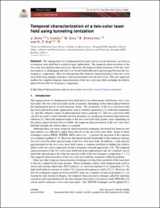 Temporal characterization of a two-color laser field using tunneling ionization