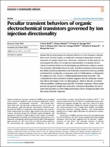 Peculiar transient behaviors of organic electrochemical transistors governed by ion injection directionality