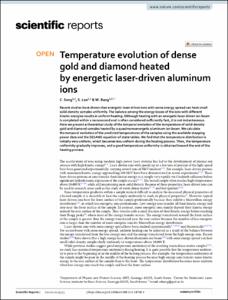 Temperature evolution of dense gold and diamond heated by energetic laser-driven aluminum ions