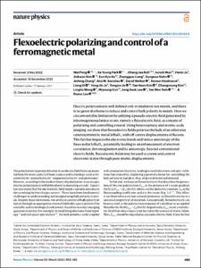 Flexoelectric polarizing and control of a ferromagnetic metal