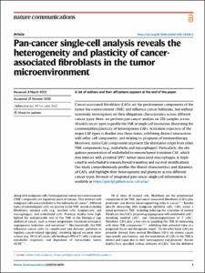 Pan-cancer single-cell analysis reveals the heterogeneity and plasticity of cancer-associated fibroblasts in the tumor microenvironment