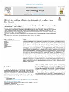 Multiphysics modeling of lithium-ion, lead-acid, and vanadium redox flow batteries