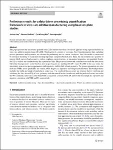 Preliminary results for a data-driven uncertainty quantification framework in wire plus arc additive manufacturing using bead-on-plate studies