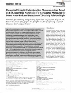 Chiroptical Synaptic Heterojunction Phototransistors Based on Self-Assembled Nanohelix of & pi;-Conjugated Molecules for Direct Noise-Reduced Detection of Circularly Polarized Light