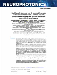 Rapid axially scanned and de-scanned line-scan confocal microscopy with a tunable acoustic gradient index of refraction lens for high-speed volumetric in vivo imaging