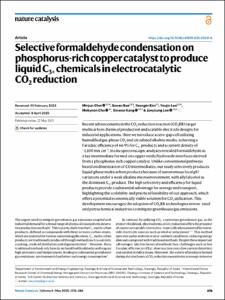 Selective formaldehyde condensation on phosphorus-rich copper catalyst to produce liquid C3+ chemicals in electrocatalytic CO2 reduction
