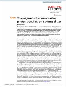 The origin of anticorrelation for photon bunching on a beam splitter