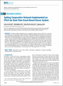 Spiking Cooperative Network Implemented on FPGA for Real-Time Event-Based Stereo System