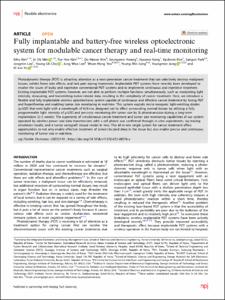 Fully implantable and battery-free wireless optoelectronic system for modulable cancer therapy and real-time monitoring