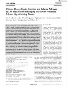 Efficient Charge Carrier Injection and Balance Achieved by Low Electrochemical Doping in Solution-Processed Polymer Light-Emitting Diodes