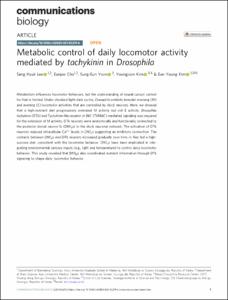 Metabolic control of daily locomotor activity mediated by tachykinin in Drosophila