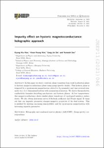 Impurity effect on hysteric magnetoconductance: holographic approach