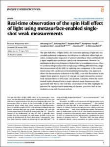 Real-time observation of the spin Hall effect of light using metasurface-enabled single-shot weak measurements
