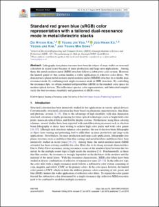 Standard red green blue (sRGB) color representation with a tailored dual-resonance mode in metal/dielectric stacks