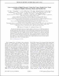Laser Acceleration of Highly Energetic Carbon Ions Using a Double-Layer Target Composed of Slightly Underdense Plasma and Ultrathin Foil