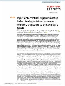 Input of terrestrial organic matter linked to deglaciation increased mercury transport to the Svalbard fjords