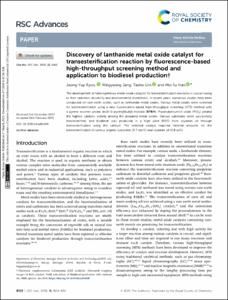 Discovery of lanthanide metal oxide catalyst for transesterification reaction by fluorescence-based high-throughput screening method and application to biodiesel production