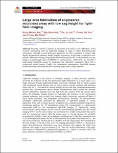 Large area fabrication of engineered microlens array with low sag height for light-field imaging