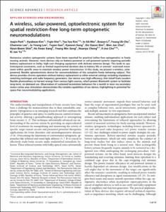A wireless, solar-powered, optoelectronic system for spatial restriction-free long-term optogenetic neuromodulations