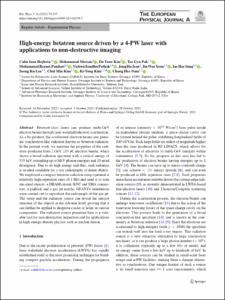 High-energy betatron source driven by a 4-PW laser with applications to non-destructive imaging