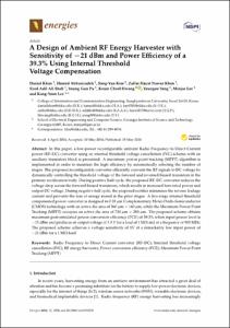 A Design of Ambient RF Energy Harvester with Sensitivity of-21 dBm and Power Efficiency of a 39.3% Using Internal Threshold Voltage Compensation