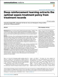 Deep reinforcement learning extracts the optimal sepsis treatment policy from treatment records