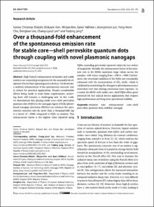 Over a thousand-fold enhancement of the spontaneous emission rate for stable core−shell perovskite quantum dots through coupling with novel plasmonic nanogaps