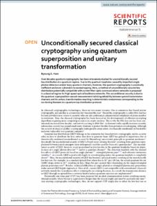 Unconditionally secured classical cryptography using quantum superposition and unitary transformation