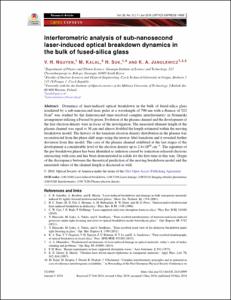 Interferometric analysis of sub-nanosecond laser-induced optical breakdown dynamics in the bulk of fused-silica glass