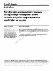Mirrorless open cavities enabled by boundary incompatibility between perfect electric conductor and perfect magnetic conductor parallel-plate waveguides