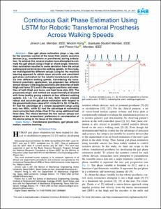 Continuous Gait Phase Estimation Using LSTM for Robotic Transfemoral Prosthesis Across Walking Speeds
