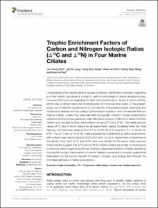 Trophic Enrichment Factors of Carbon and Nitrogen Isotopic Ratios (delta C-13 and delta N-15) in Four Marine Ciliates